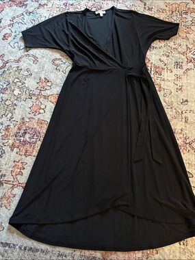 Monteau Black High-Low mock Wrap Dress